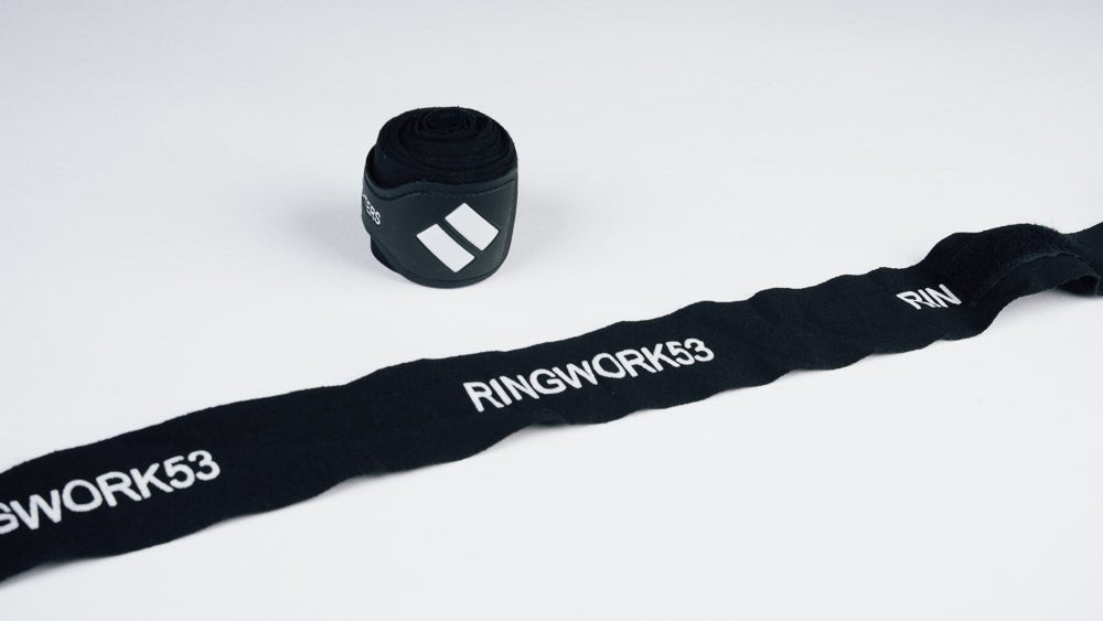 RINGWORK53 boxing hand wraps. oversized boxing t-shirt by RINGWORK53